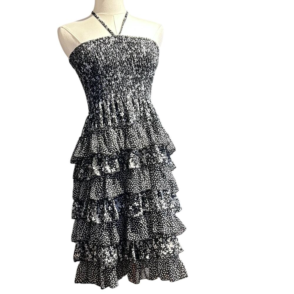 CZ Cover Up Smocked Layered Ruffle Dress Med Boho Chic Fairy Cottage Whimsey